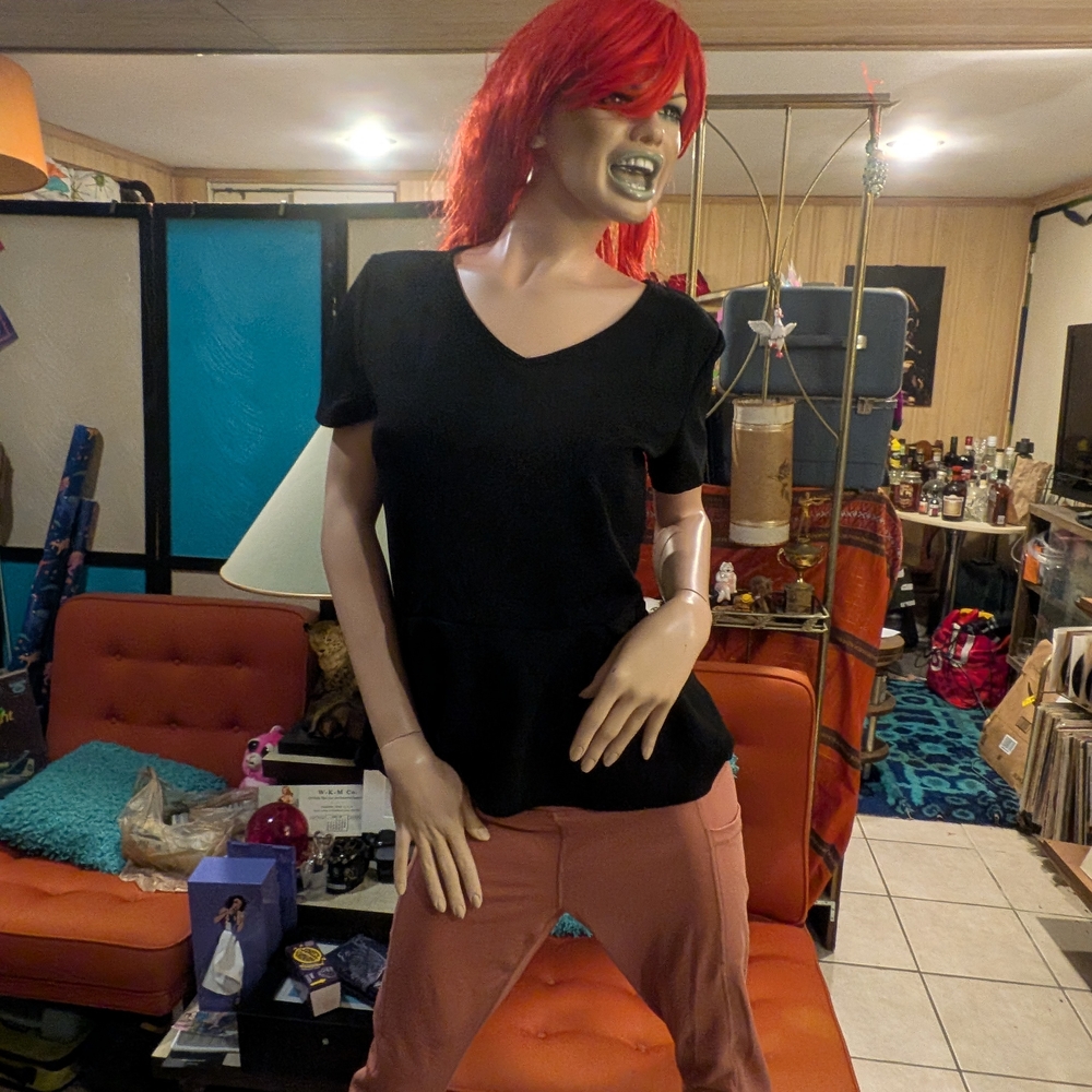 Black V-neck Flair-bottom Blouse